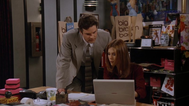 Compaq Laptop Used by Jennifer Aniston (Rachel Green) and Bloomingdale's Big Brown Bags in Friends Season 3 Episode 12 “The One With All the Jealousy” (1997)