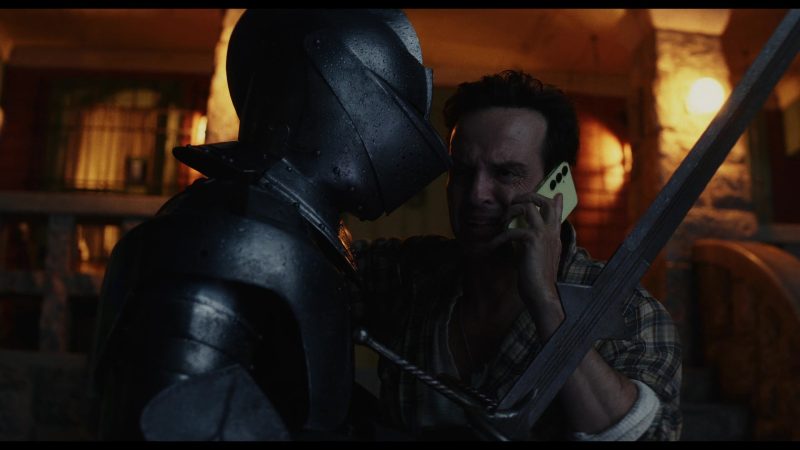 Samsung Galaxy A14 smartphone in Wake Up Dead Man – A Knives Out Mystery (2025)