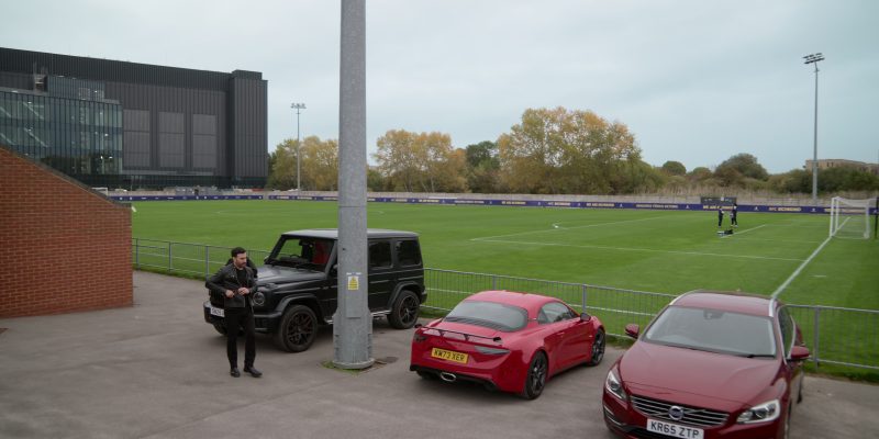 Red Alpine A110 S outside the Richmond training ground